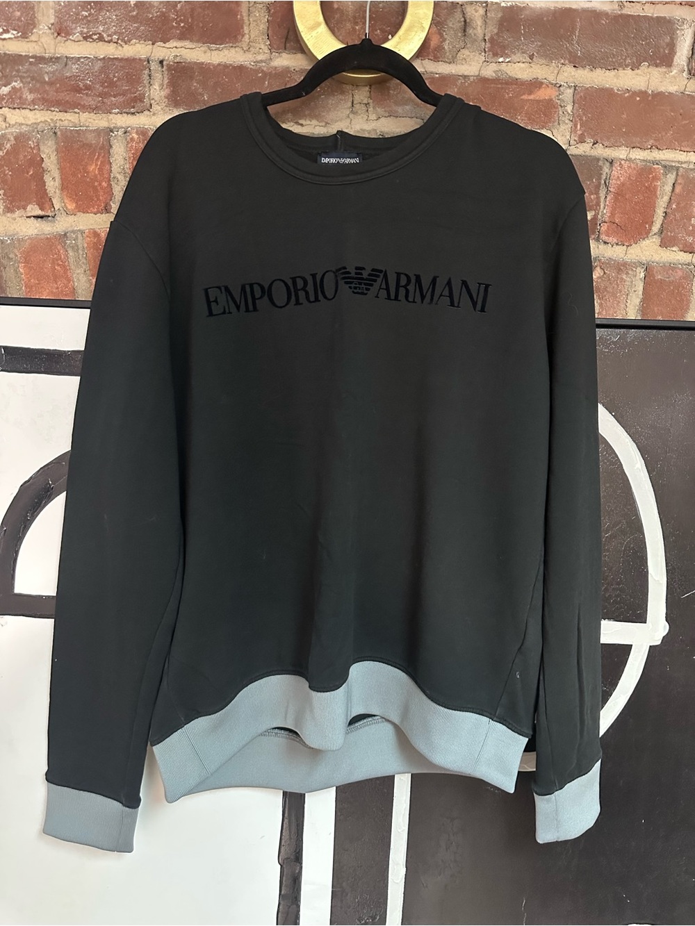 Emporio Armani Black Crewneck Sweatshirt with Gray Hem